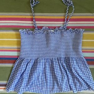 Gingham Smocked Spaghetti Strap Flared Top